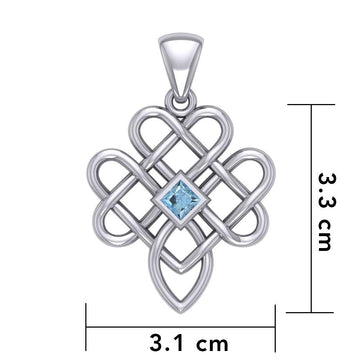 Triple Celtic Knotwork Heart Silver Pendant with Gem TPD5910 - Jewelry